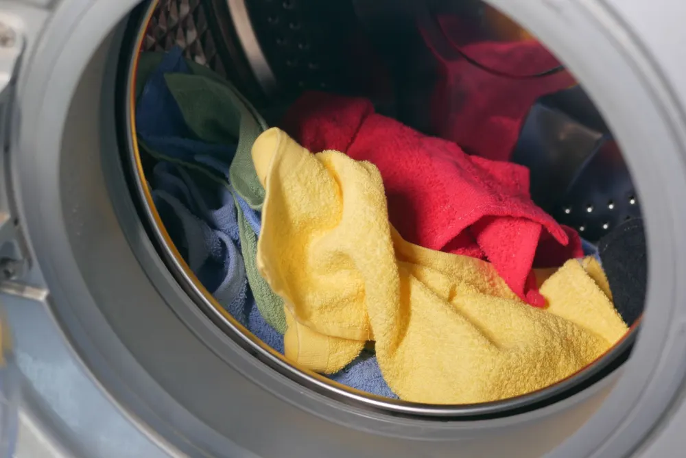 Washing machine drum with laundry inside